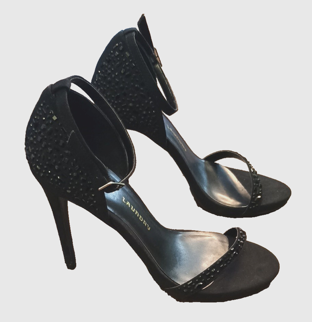 Chinese Laundry 7.5 SEXY Open Toe Ankle Strap 4.5" Heels Beaded Sandals Black